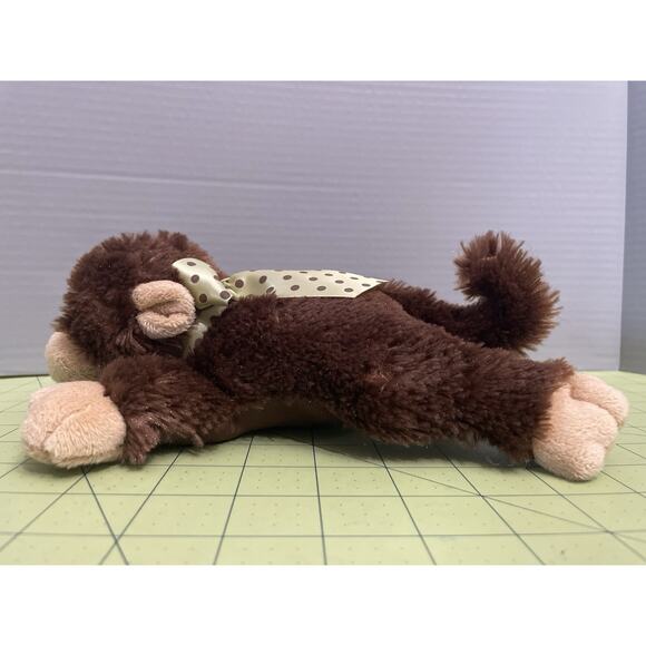 Bearington Baby Plush Monkey Lovey Rattle Stuffed Toy Brown Tan Green Bow 9" - Picture 2 of 8